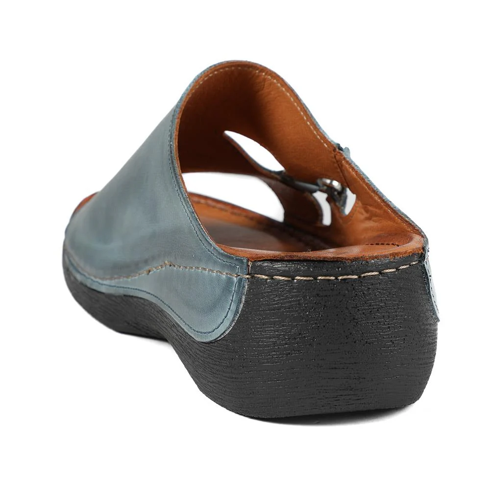 Leather Wedge-Heeled Mules - KARY41002 / 327 473 - Denim - Image 4