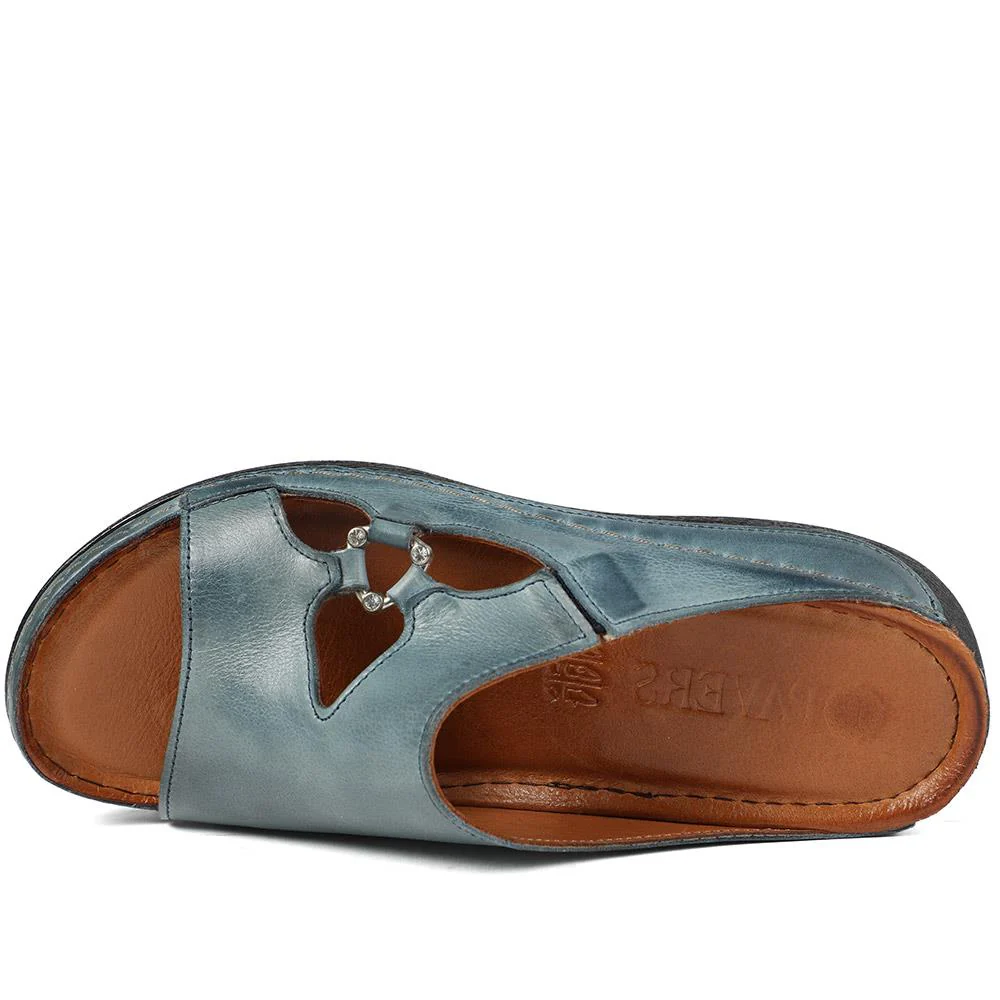 Leather Wedge-Heeled Mules - KARY41002 / 327 473 - Denim - Image 5