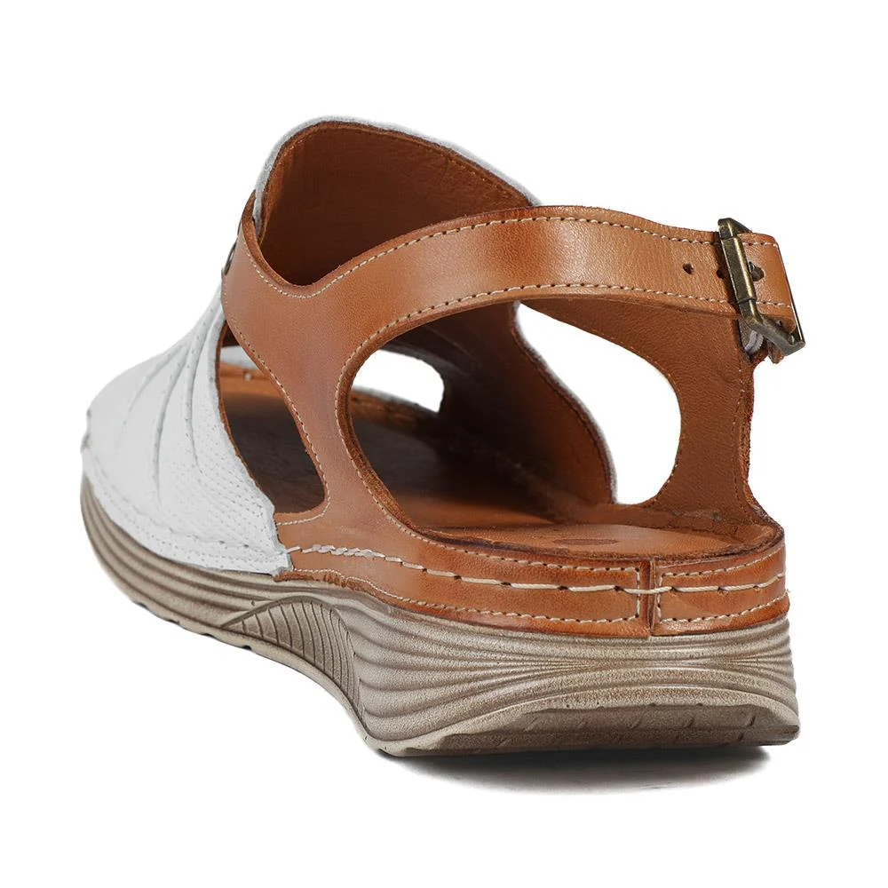 Leather Wedge-Heeled Sandals - VITAS41001 / 327 604 - White-Tan - Image 3