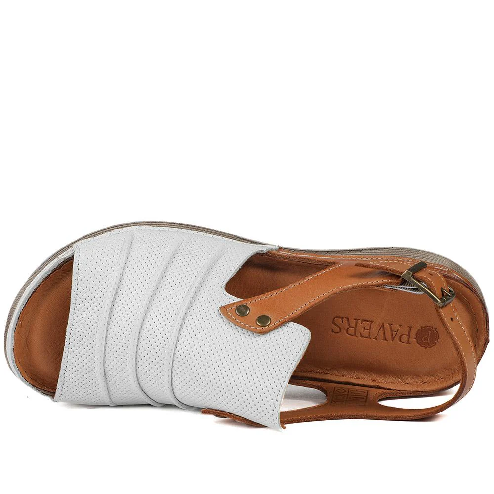 Leather Wedge-Heeled Sandals - VITAS41001 / 327 604 - White-Tan - Image 5