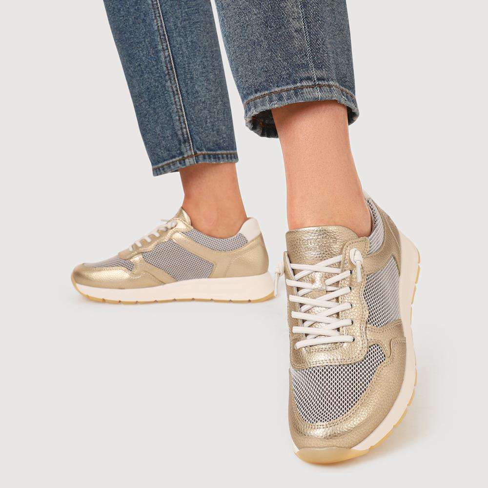 Leather Wedge-Heeled Trainers - DRS41516 / 327 091 - Gold - Image 5