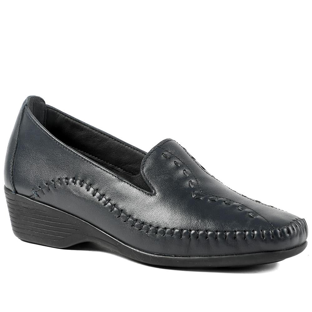 Leather Wedge Loafers - MOEN43004 / 329 555 - Navy