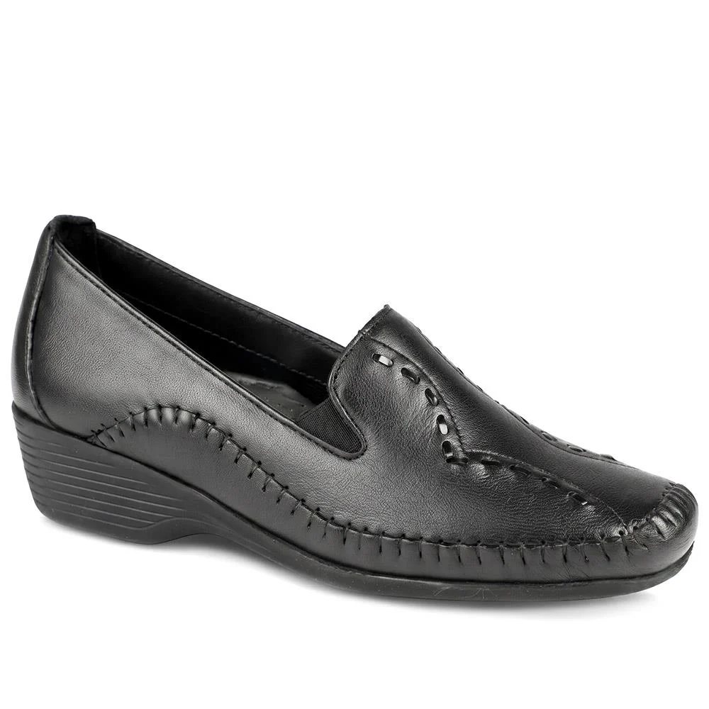 Leather Wedge Loafers - MOEN43004 / 329 555 - Black