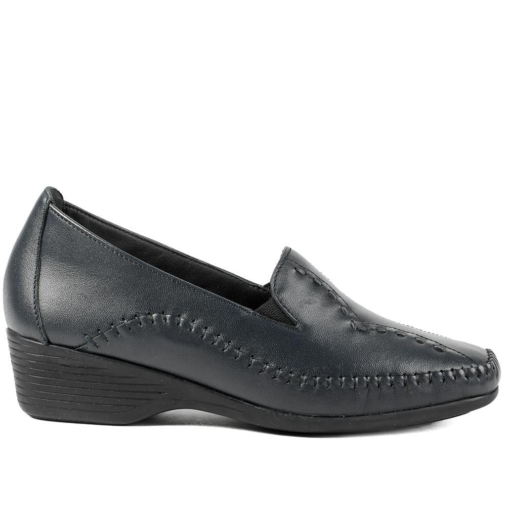 Leather Wedge Loafers - MOEN43004 / 329 555 - Navy - Image 3