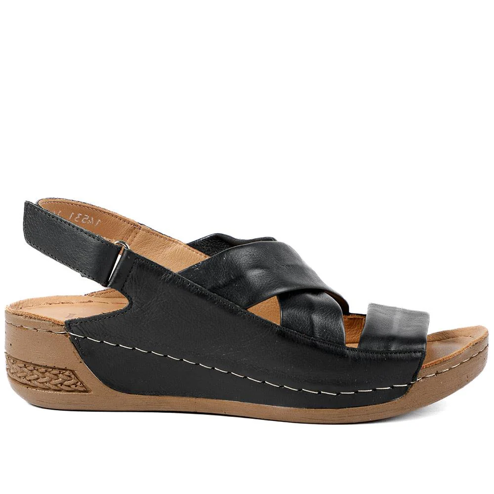 Leather Wedge Sandals - AS43000 / 329 299 - Black - Image 3