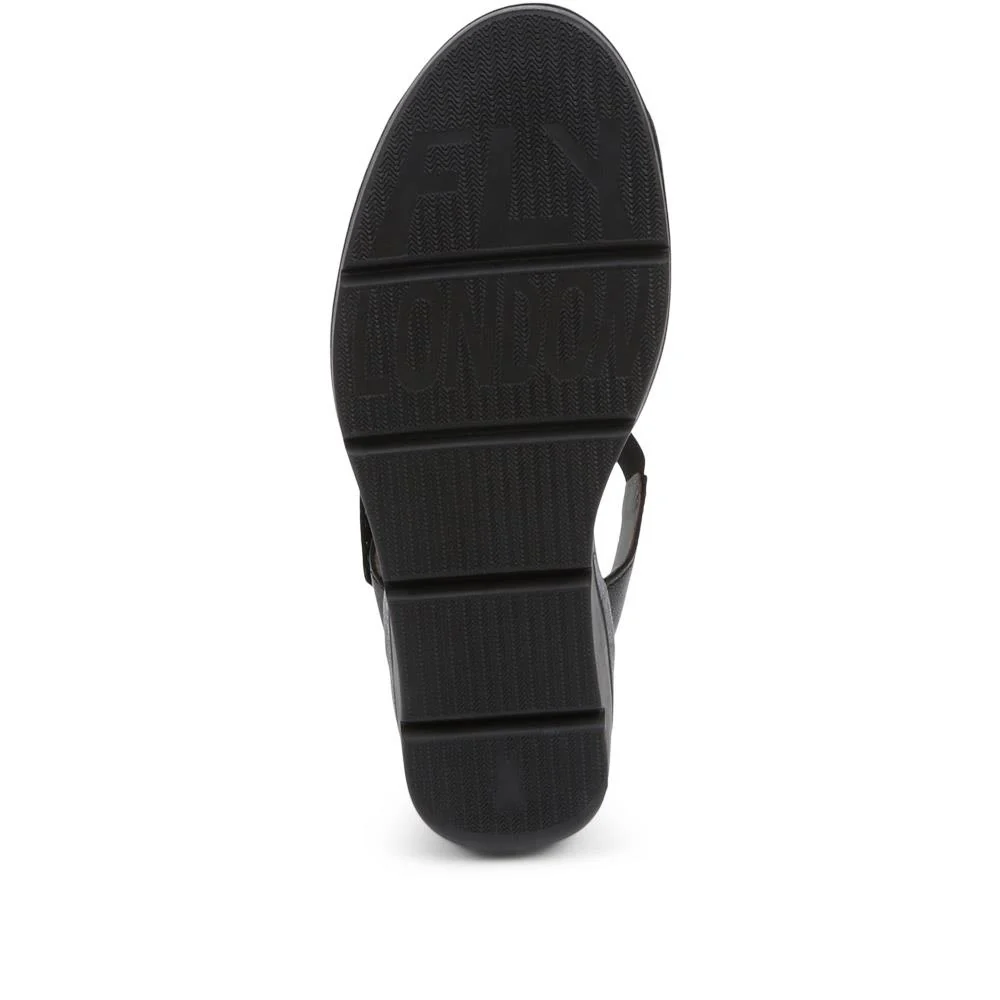 Leather Wedge Sandals - FLYLO37007 / 323 681 - Black - Image 4