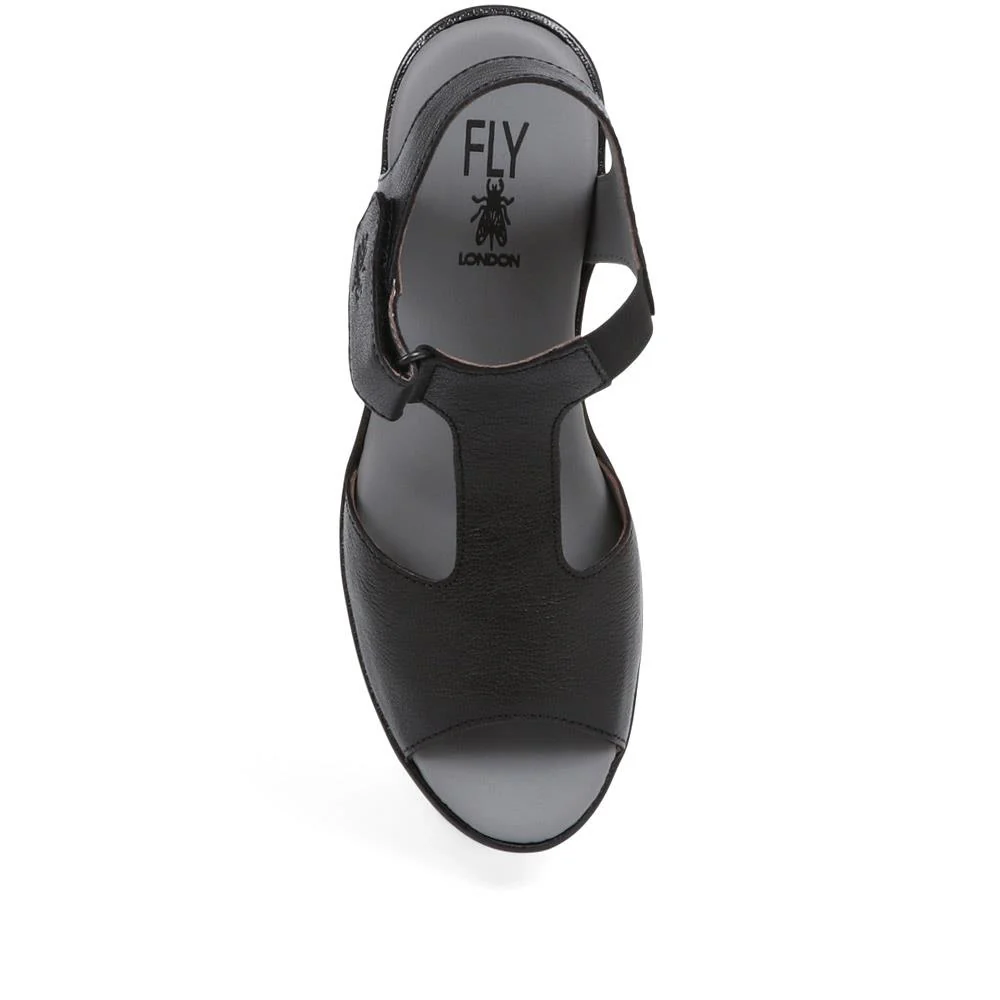 Leather Wedge Sandals - FLYLO37007 / 323 681 - Black - Image 5