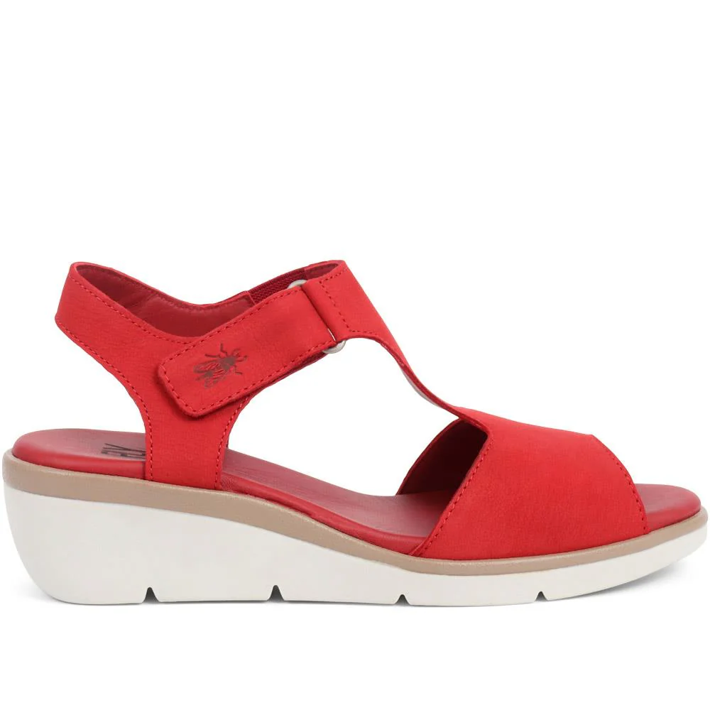 Leather Wedge Sandals - FLYLO37007 / 323 681 - Red - Image 2