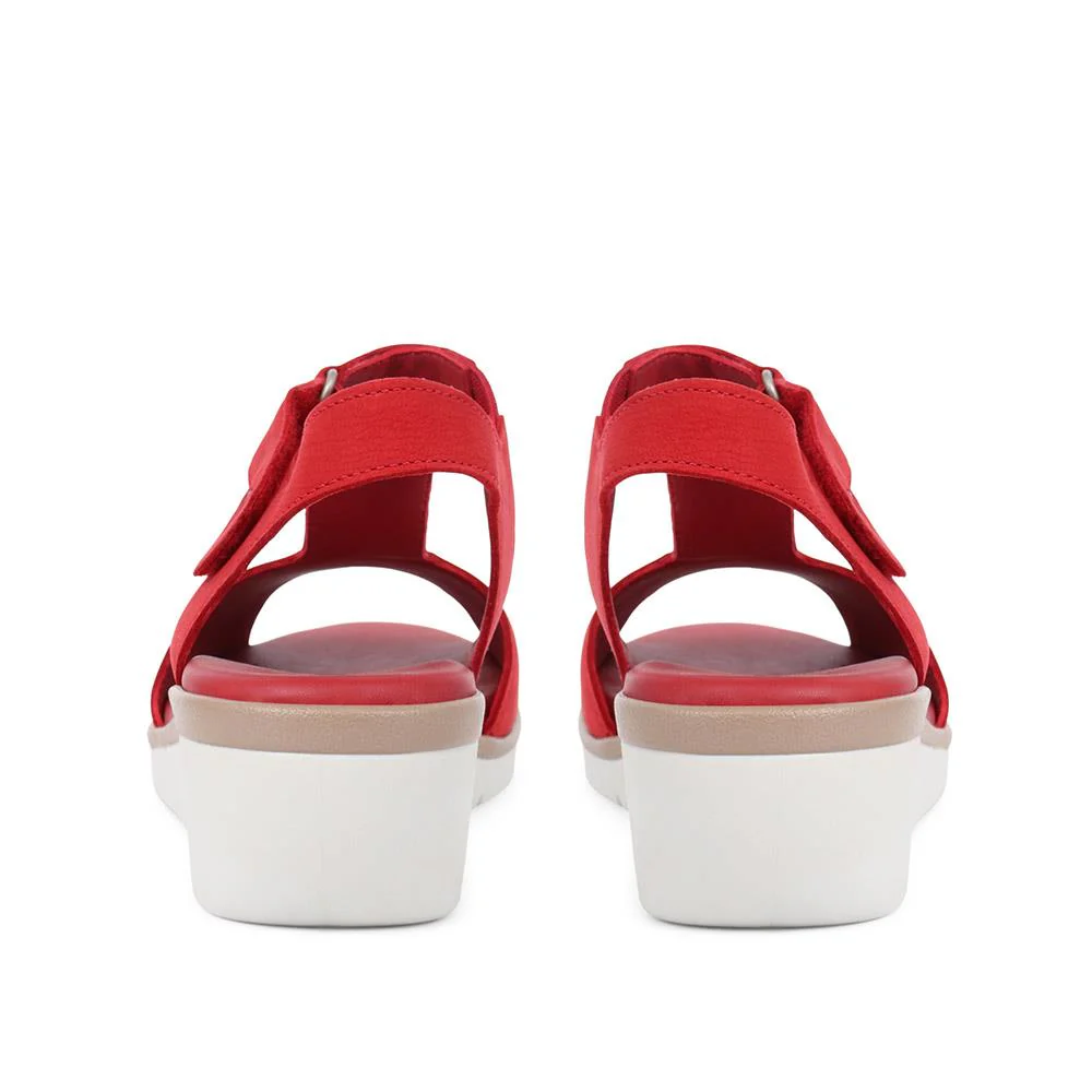 Leather Wedge Sandals - FLYLO37007 / 323 681 - Red - Image 3