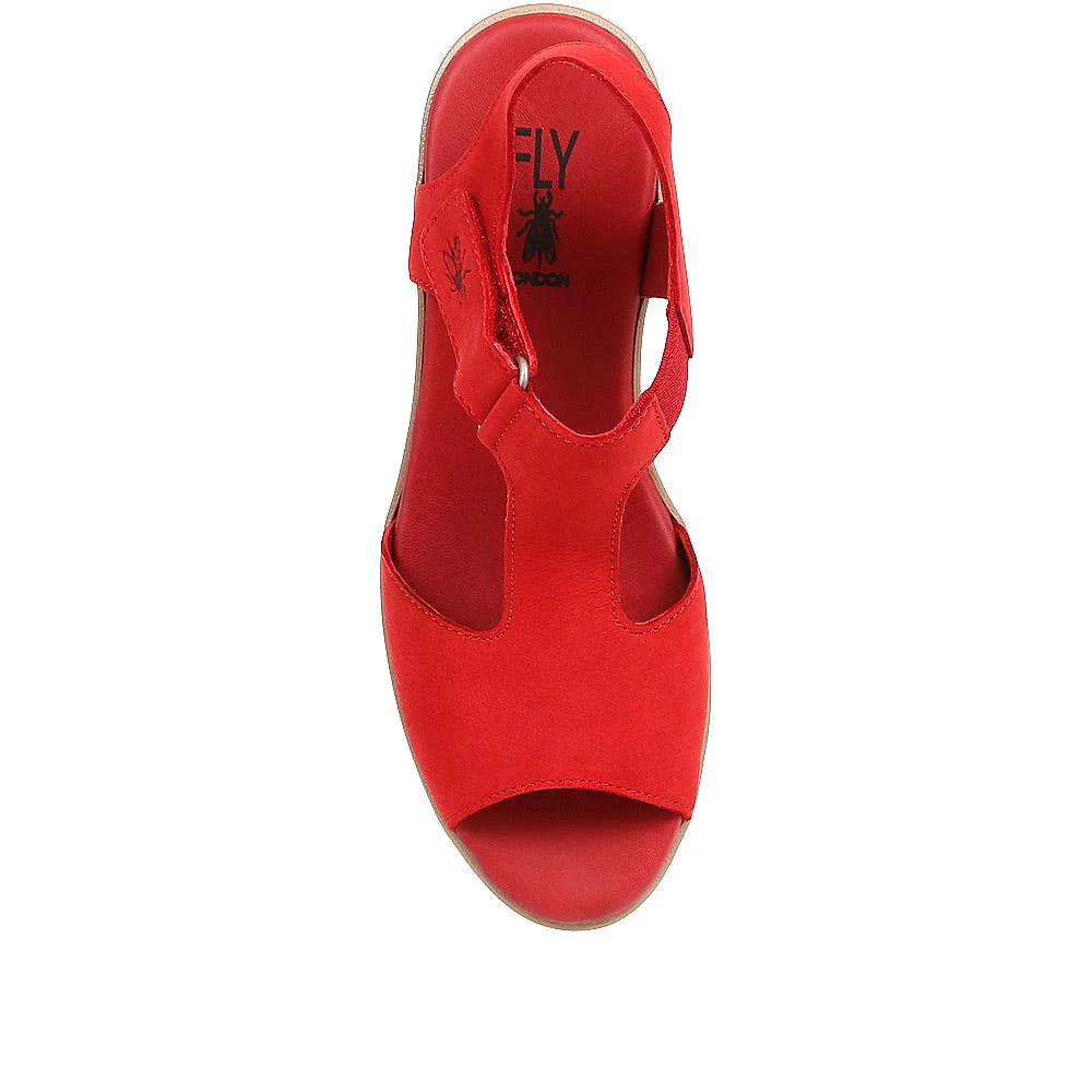 Leather Wedge Sandals - FLYLO37007 / 323 681 - Red - Image 4