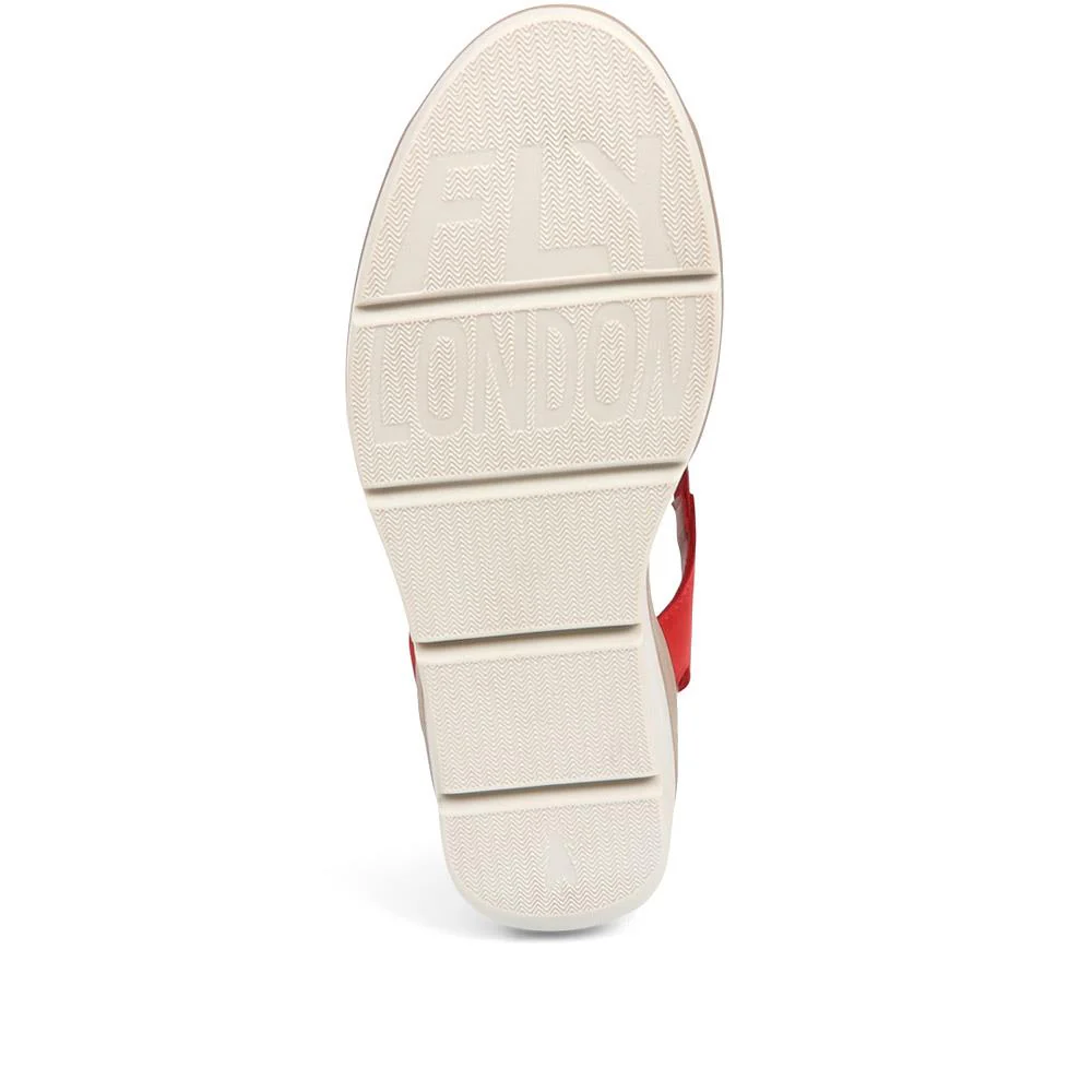 Leather Wedge Sandals - FLYLO37007 / 323 681 - Red - Image 5