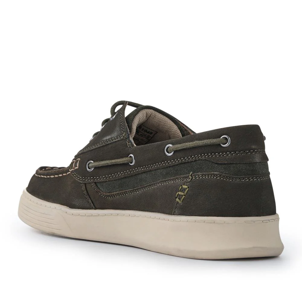 Leather Wide-Fit Boat Shoes - PARK41048 / 327 264 - Green - Image 3
