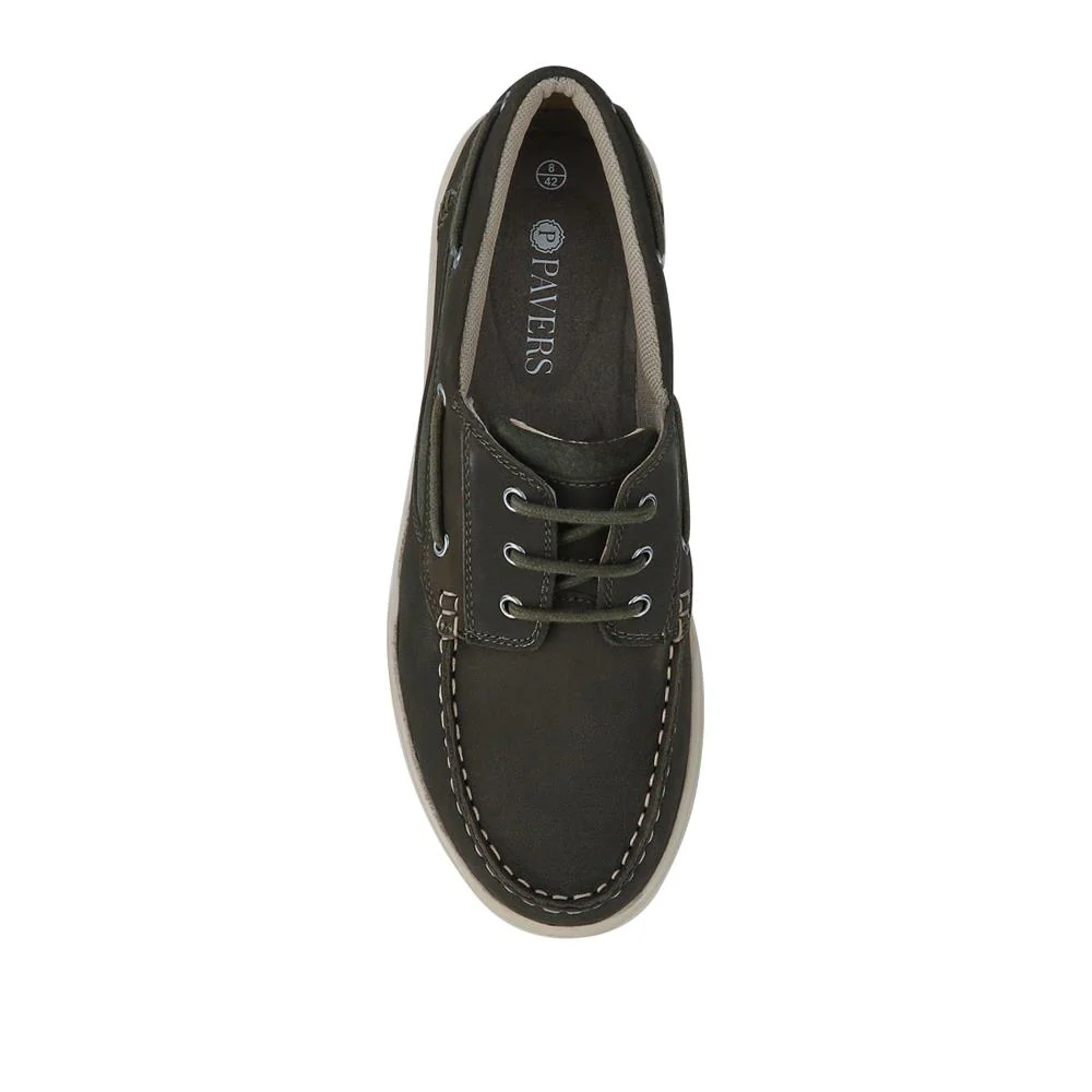 Leather Wide-Fit Boat Shoes - PARK41048 / 327 264 - Green - Image 4