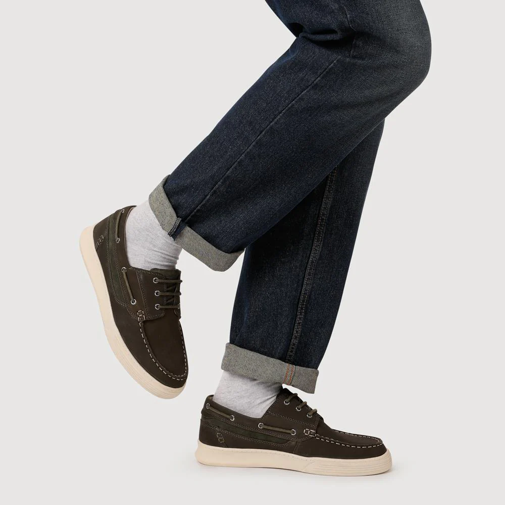 Leather Wide-Fit Boat Shoes - PARK41048 / 327 264 - Green - Image 5