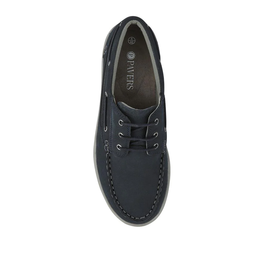 Leather Wide-Fit Boat Shoes - PARK41048 / 327 264 - Navy - Image 4