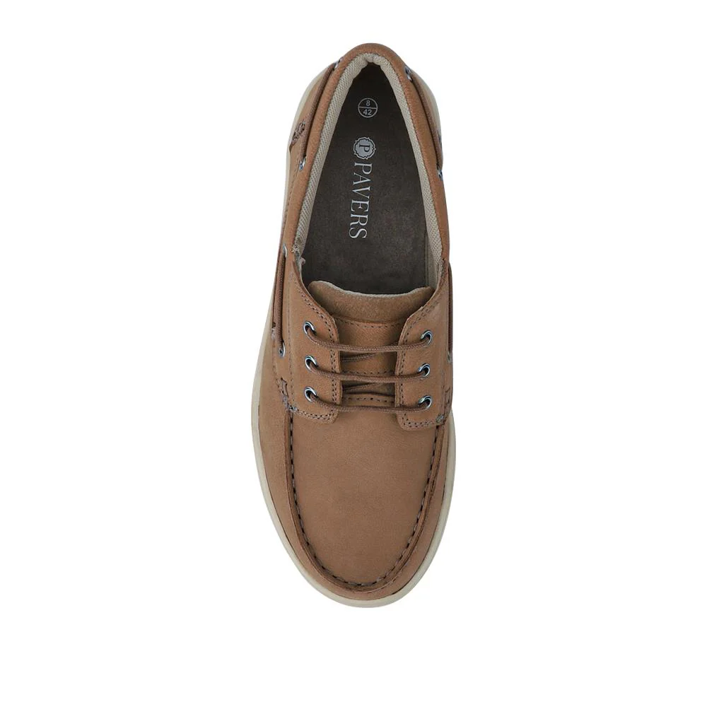 Leather Wide-Fit Boat Shoes - PARK41048 / 327 264 - Stone - Image 4