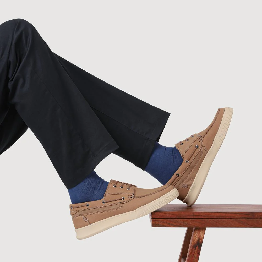 Leather Wide-Fit Boat Shoes - PARK41048 / 327 264 - Stone - Image 5