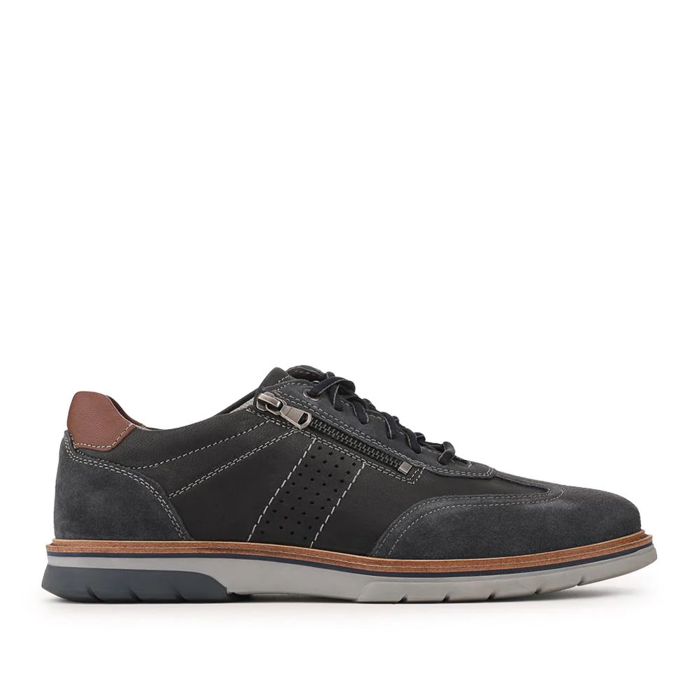 Leather Wide-Fit Dual-Fasten Trainers - PARK41043 / 327 265 - Navy - Image 3