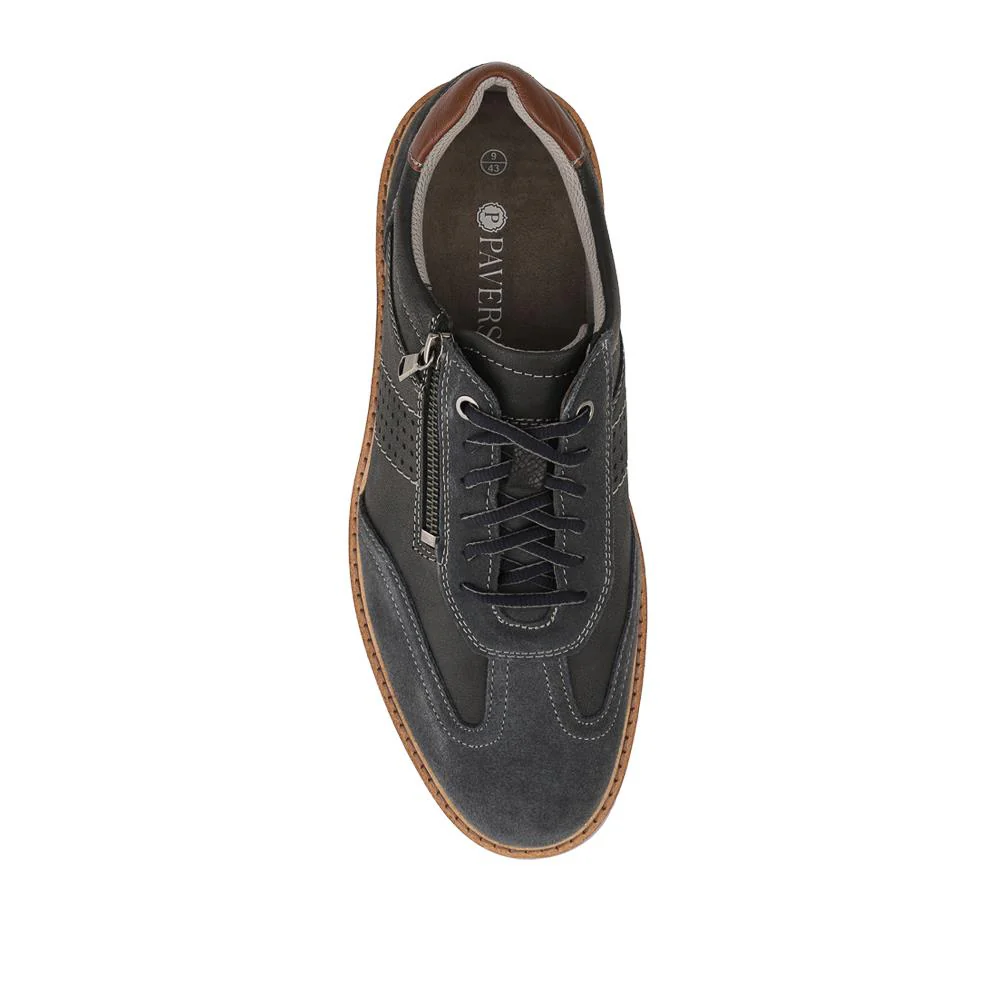 Leather Wide-Fit Dual-Fasten Trainers - PARK41043 / 327 265 - Navy - Image 4
