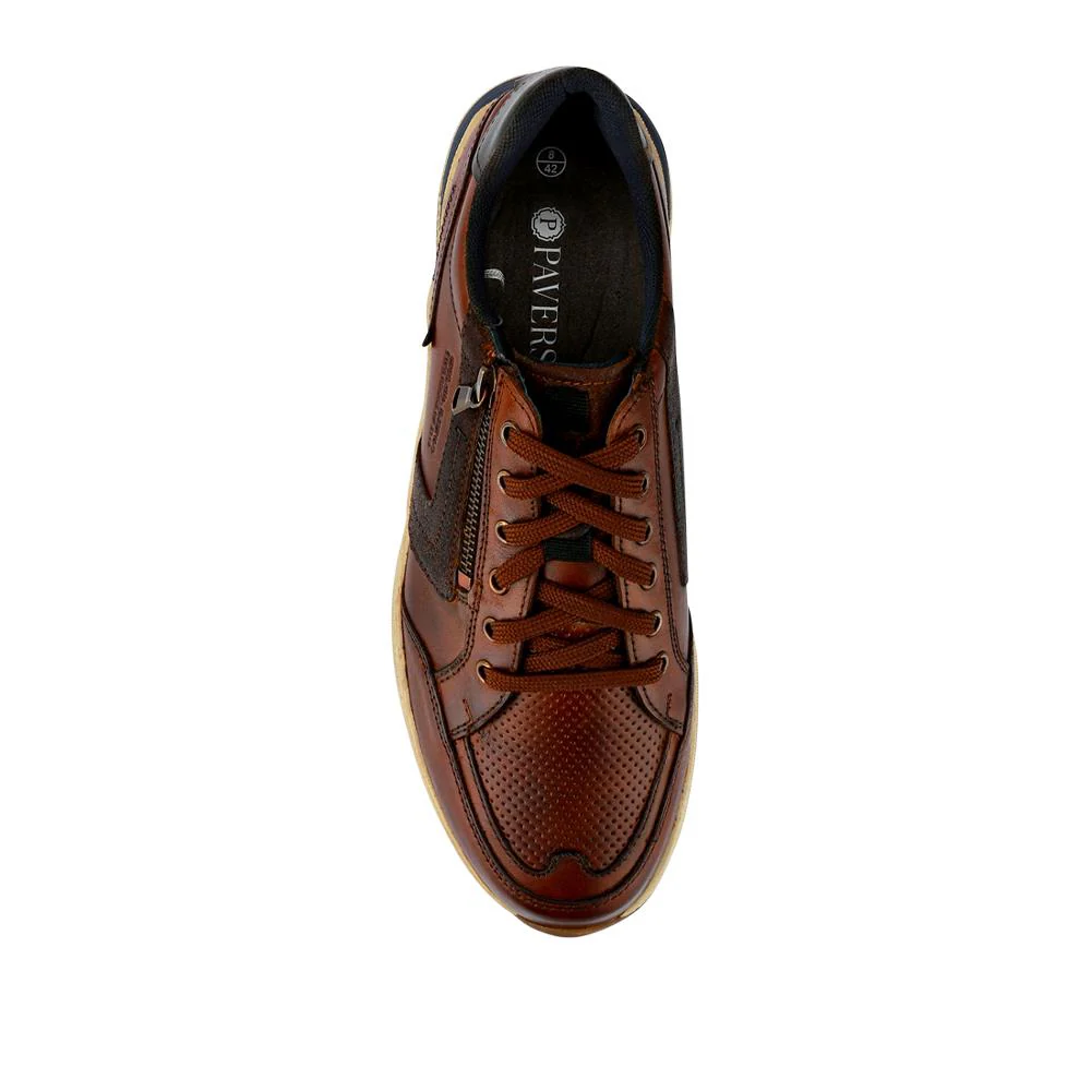 Leather Wide-Fit Lace-Up Trainers - PARK41046 / 327 261 - Cognac - Image 4
