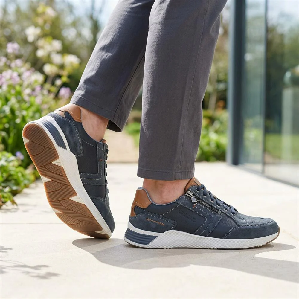 Leather Wide-Fit Lace-Up Trainers - PARK41046 / 327 261 - Navy - Image 2