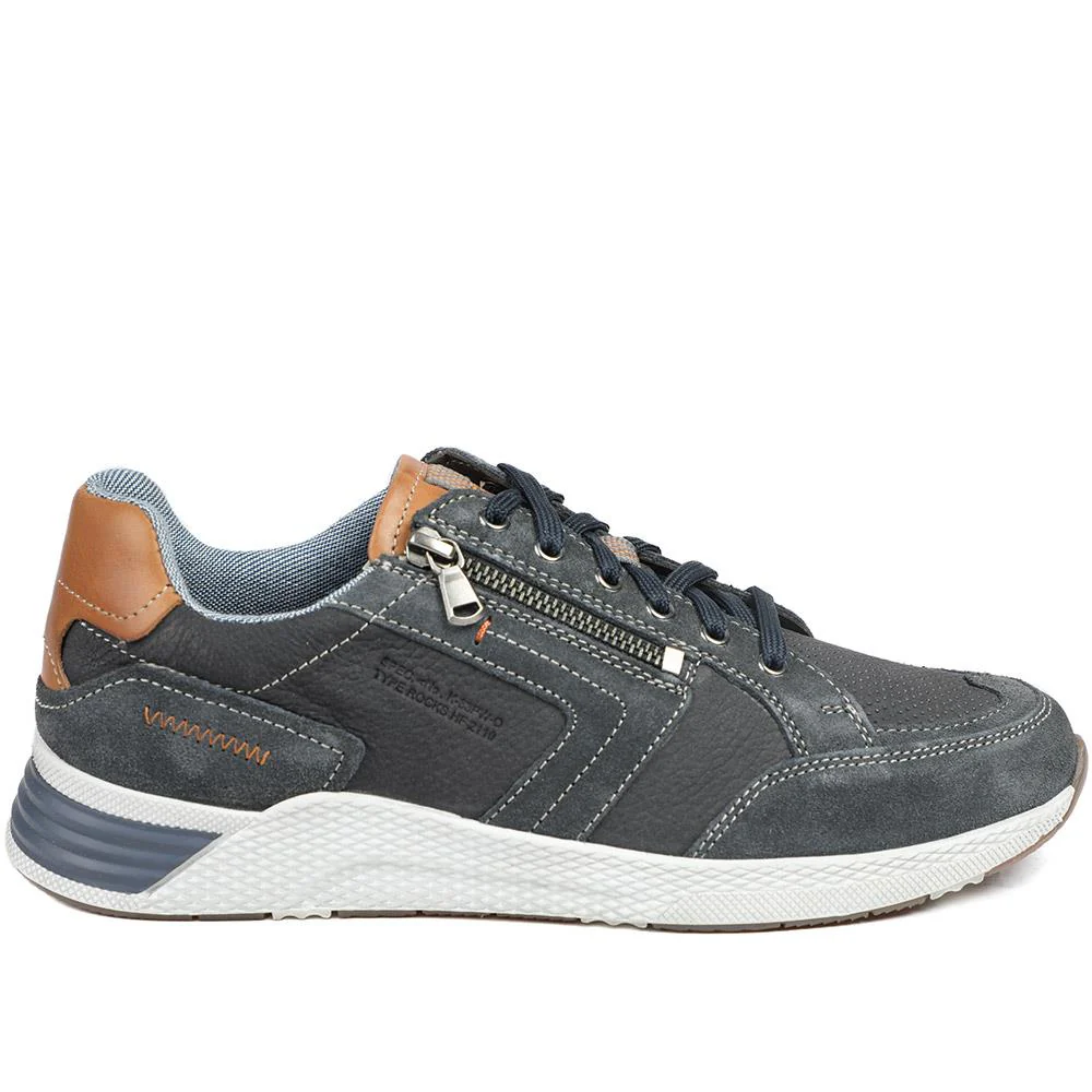 Leather Wide-Fit Lace-Up Trainers - PARK41046 / 327 261 - Navy - Image 3