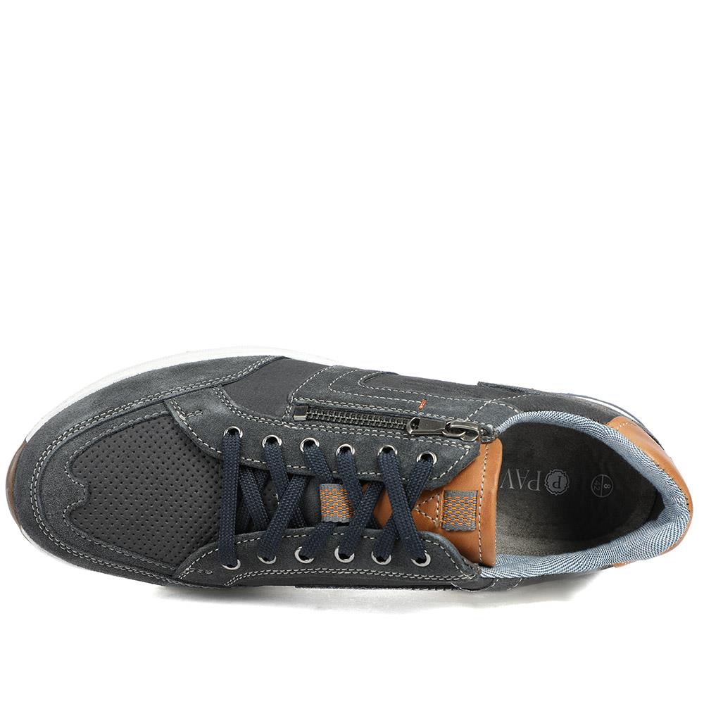 Leather Wide-Fit Lace-Up Trainers - PARK41046 / 327 261 - Navy - Image 5
