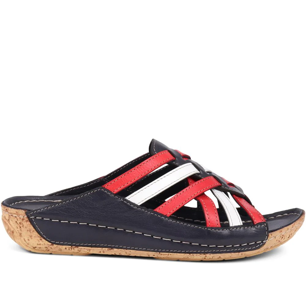 Leather Woven Wedge Mule Sandals - KARY39025 / 325 505 - Navy-Red - Image 2