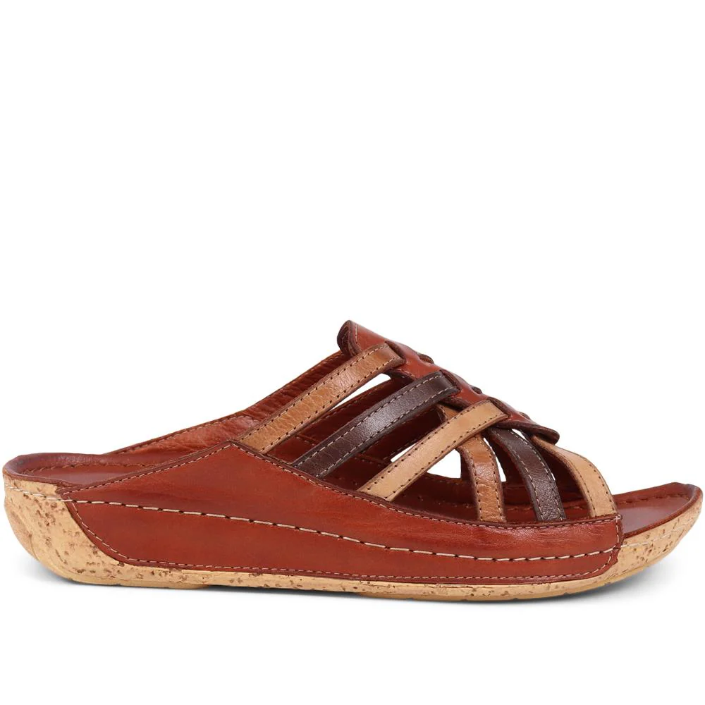 Leather Woven Wedge Mule Sandals - KARY39025 / 325 505 - Tan Multi - Image 2