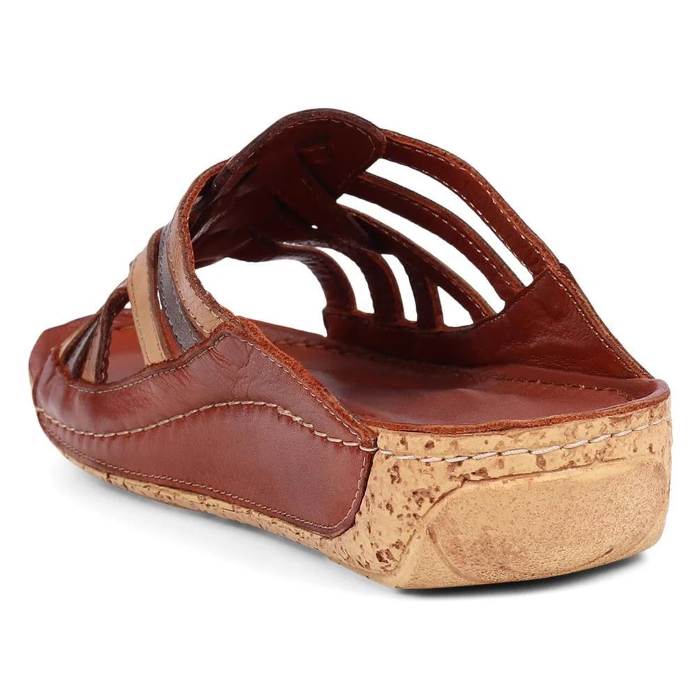 Leather Woven Wedge Mule Sandals - KARY39025 / 325 505 - Tan Multi - Image 3