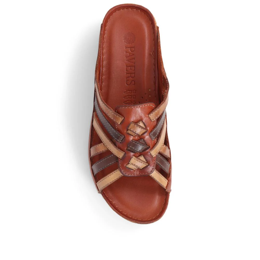 Leather Woven Wedge Mule Sandals - KARY39025 / 325 505 - Tan Multi - Image 5
