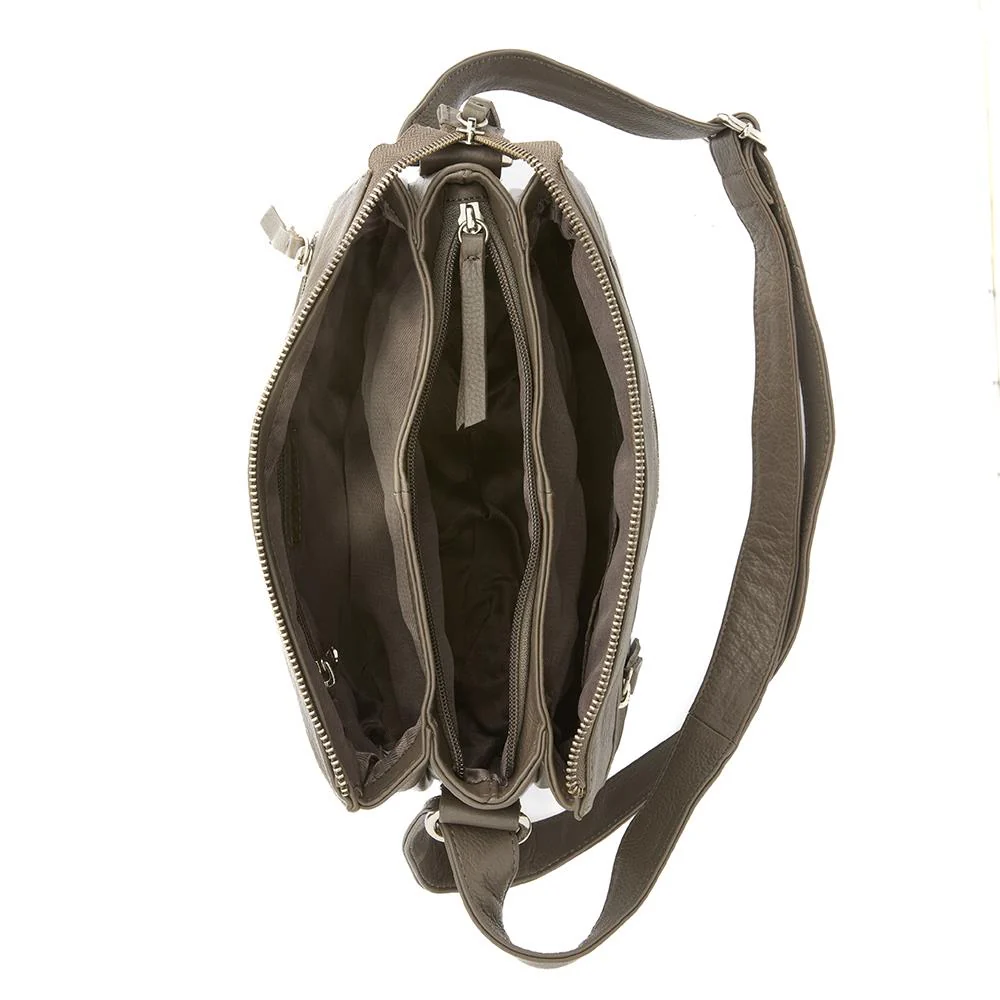 Leather Zip-Close Shoulder Bag - JEWN39003 / 325 229 - Taupe - Image 3