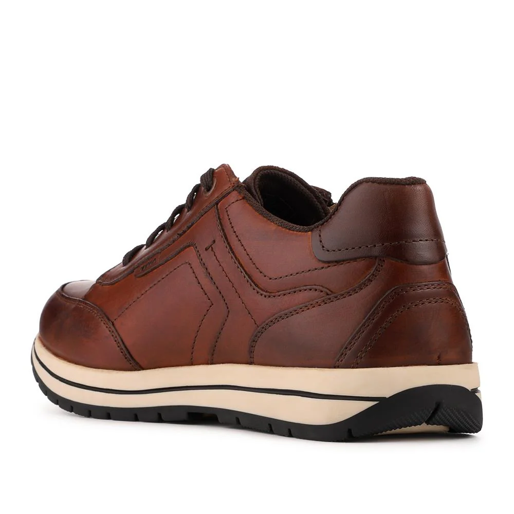 Leather Zip Fasten Cushioning Trainers - PARK42056 / 328 399 - Cognac - Image 2