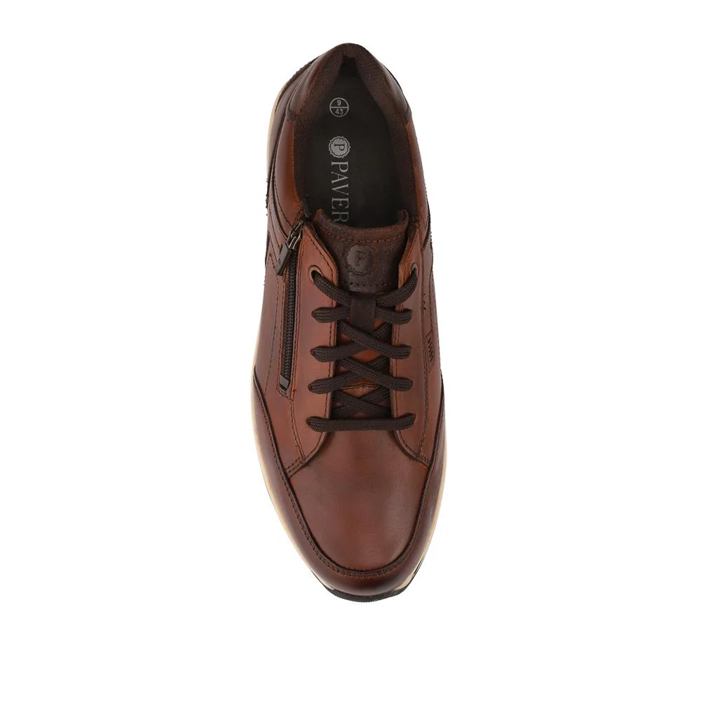 Leather Zip Fasten Cushioning Trainers - PARK42056 / 328 399 - Cognac - Image 4