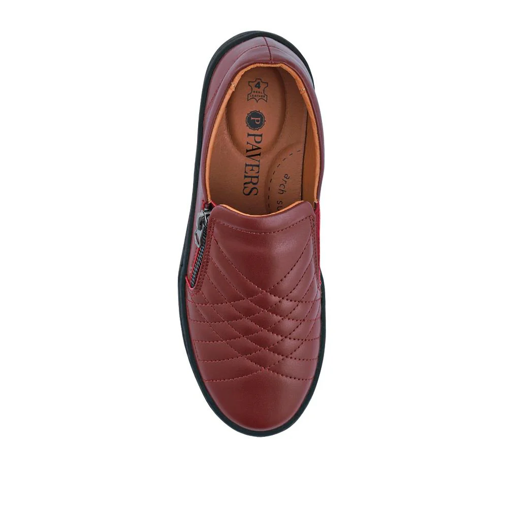 Leather Zip-Fasten Slip-On Shoes - BRK42006 / 327 976 - Burgundy - Image 4