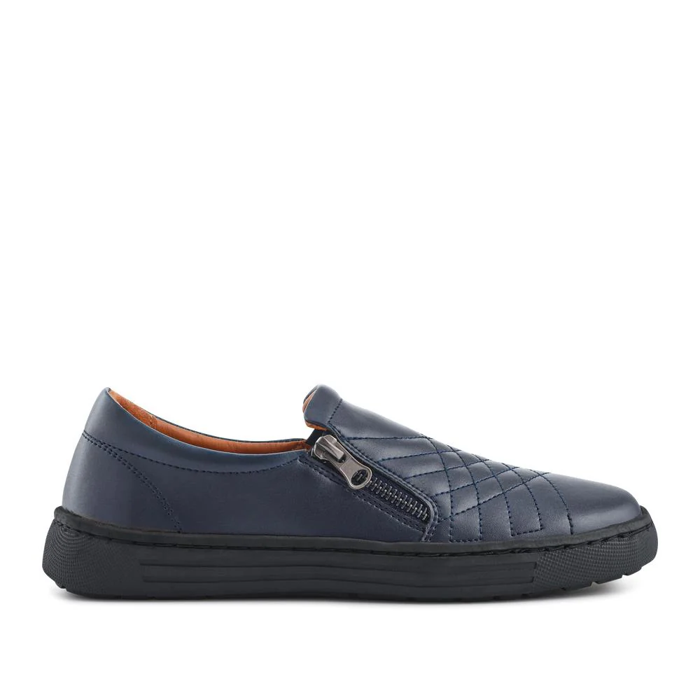 Leather Zip-Fasten Slip-On Shoes - BRK42006 / 327 976 - Navy - Image 2