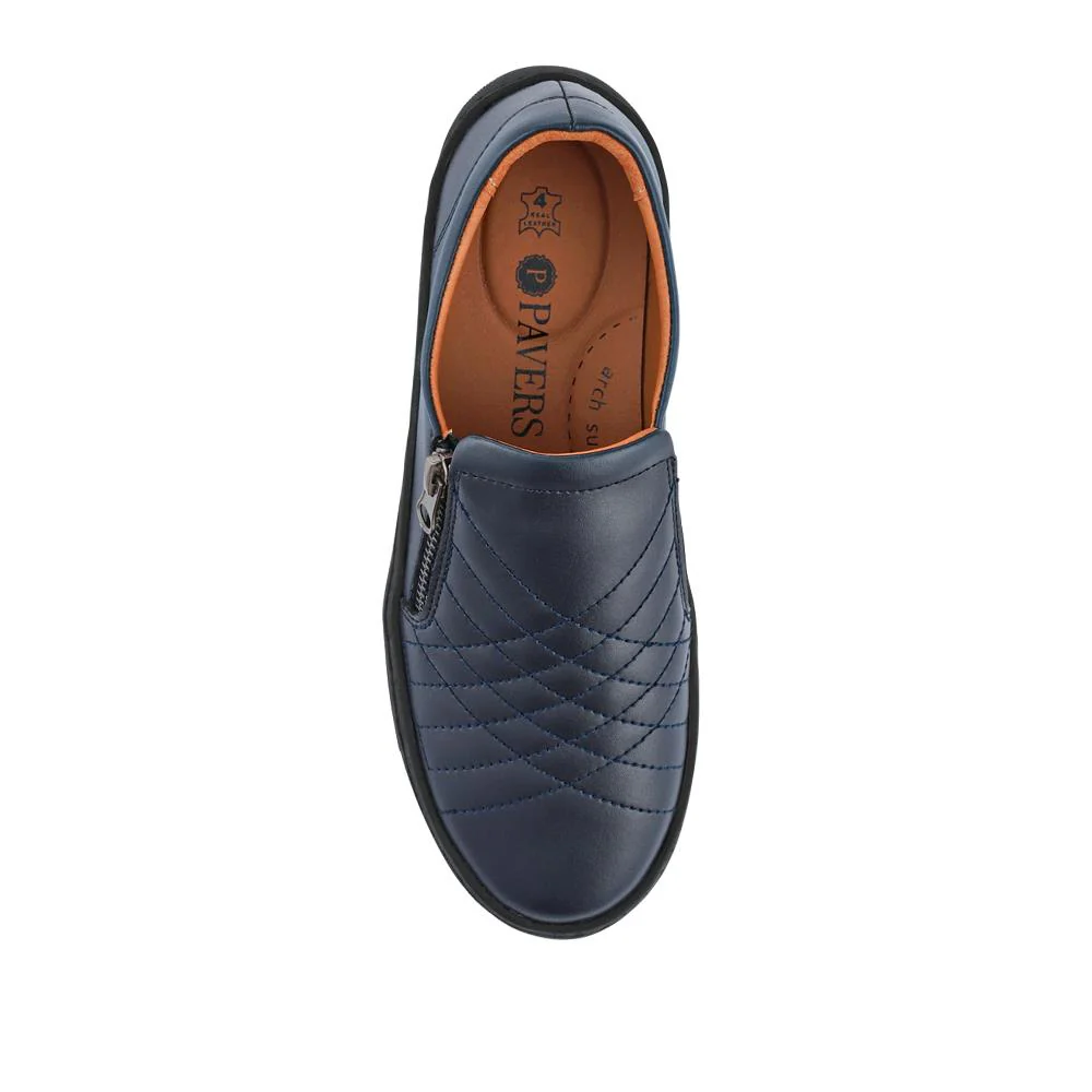 Leather Zip-Fasten Slip-On Shoes - BRK42006 / 327 976 - Navy - Image 4