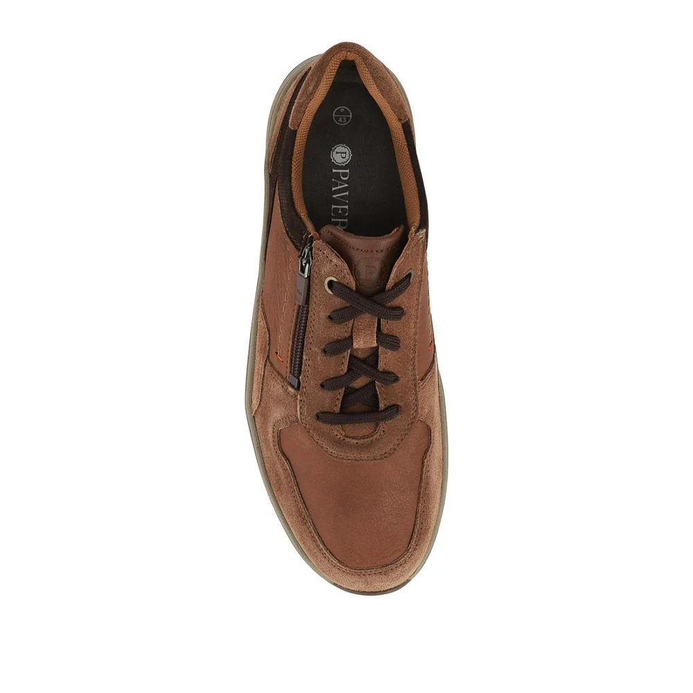 Leather Zip & Lace Fasten Casual Shoes - PARK42052 / 328 395 - Brown - Image 4