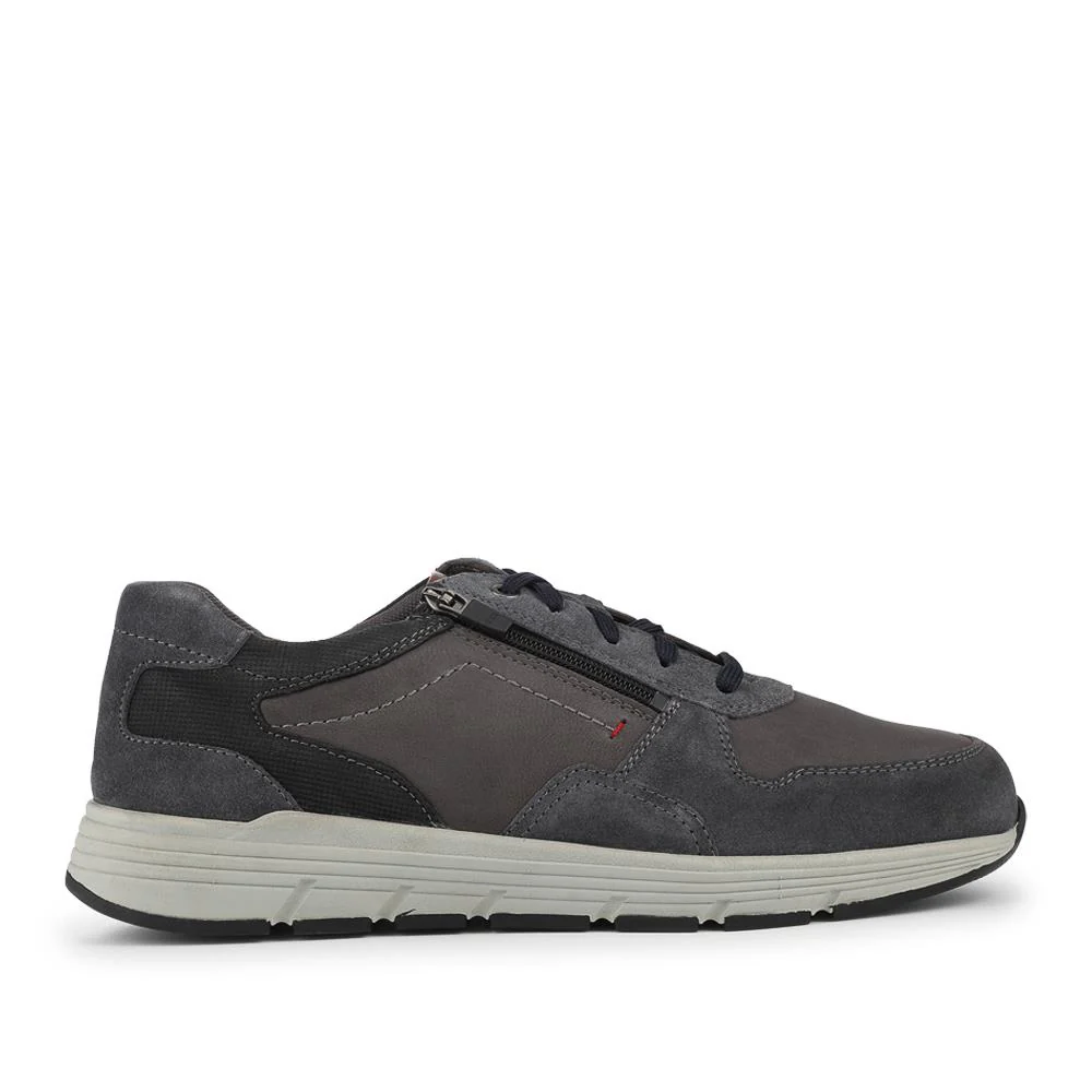 Leather Zip & Lace Fasten Casual Shoes - PARK42052 / 328 395 - Navy - Image 2