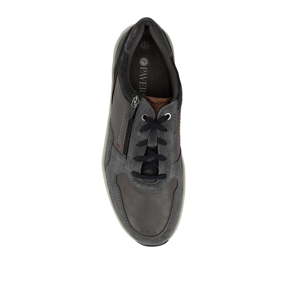 Leather Zip & Lace Fasten Casual Shoes - PARK42052 / 328 395 - Navy - Image 4
