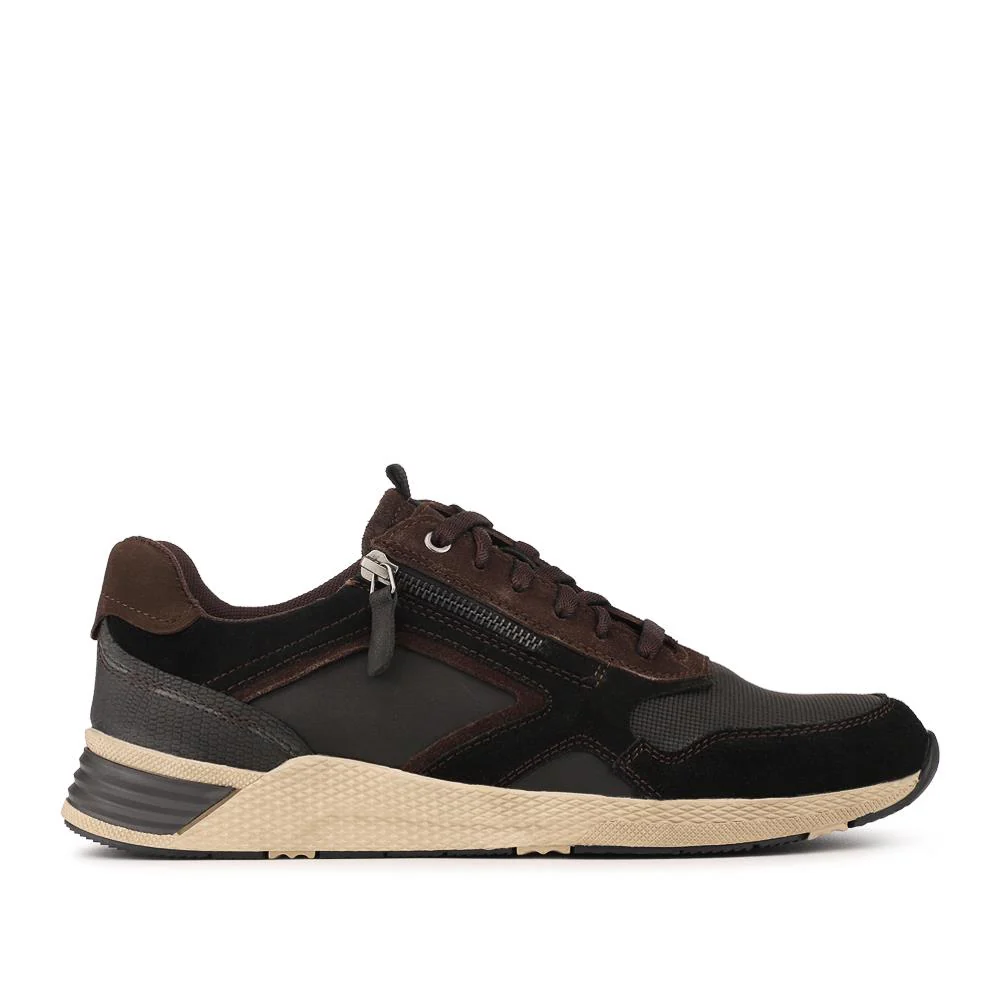 Wide Fit Leather Zip & Lace Up Sporty Trainers - PARK42054 / 328 398 - Black - Image 3