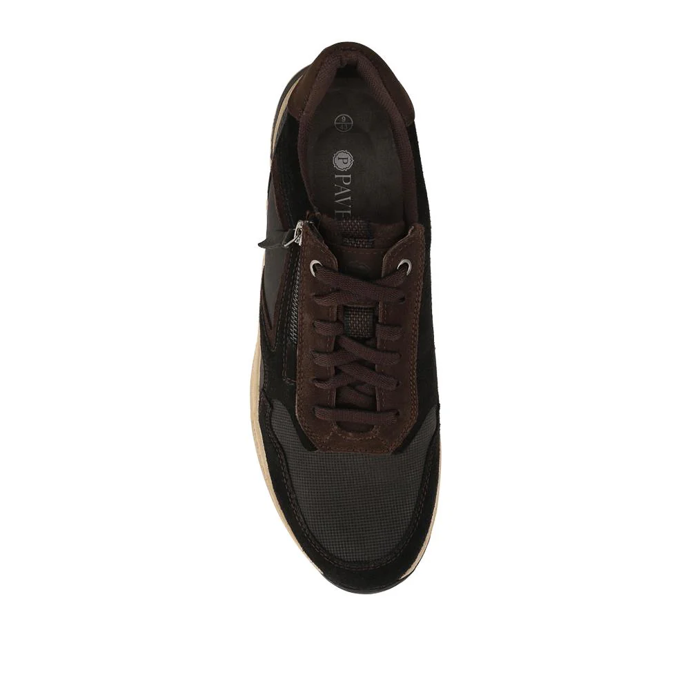 Wide Fit Leather Zip & Lace Up Sporty Trainers - PARK42054 / 328 398 - Black - Image 4
