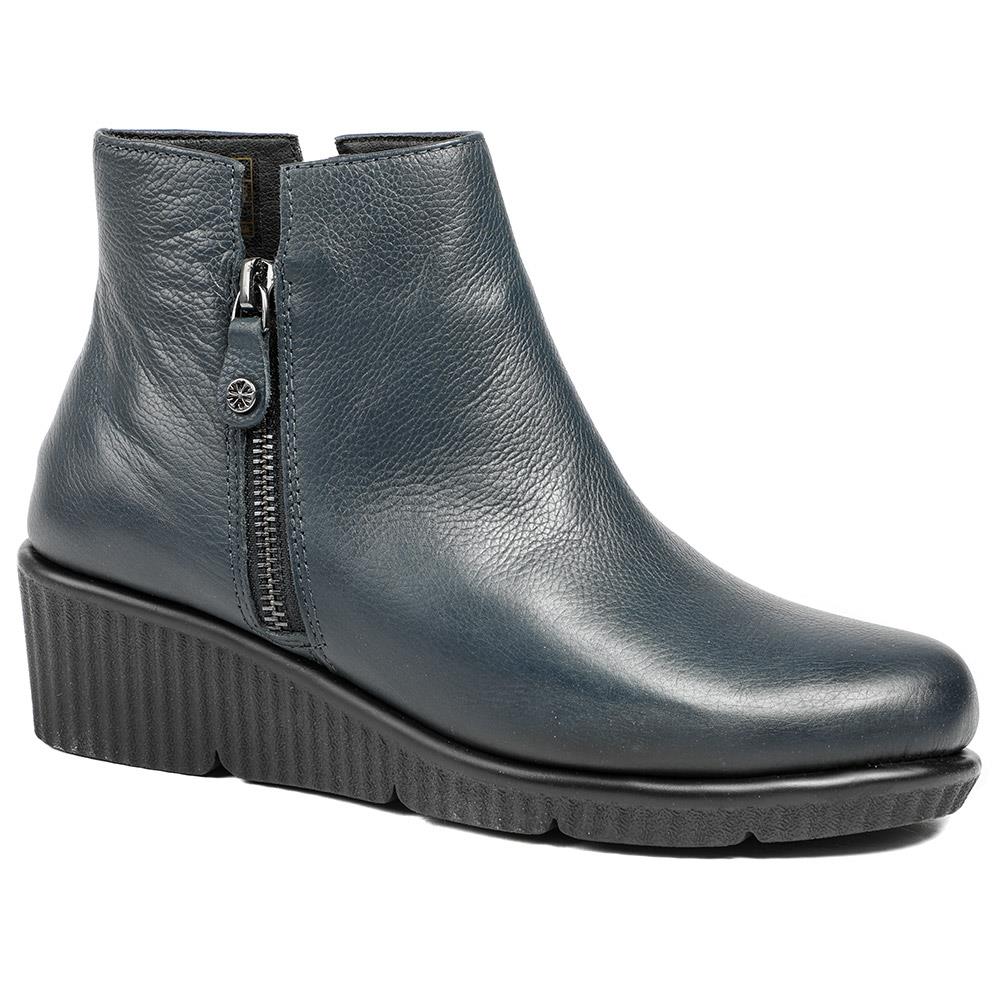 Leather Zip-Up Ankle Boots - VAN40523 / 326 733 - Navy