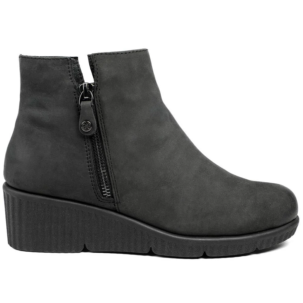 Leather Zip-Up Ankle Boots - VAN40523 / 326 733 - Black Nubuck - Image 2