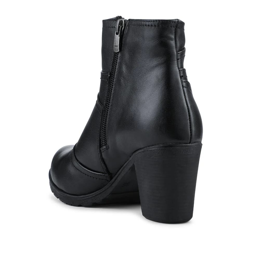 Leather Zip-Up Block Heel Ankle Boots - VED42005 / 328 486 - Black - Image 3