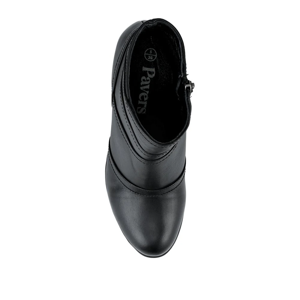 Leather Zip-Up Block Heel Ankle Boots - VED42005 / 328 486 - Black - Image 4