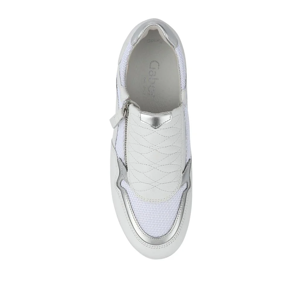 Leather Zip-Up Casual Trainers - GAB41533 / 327 285 - White-Silver - Image 4