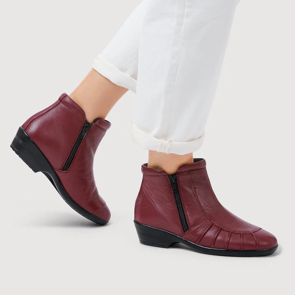 Lightweight Leather Ankle Boots - KF38012 / 324 468 - Burgundy - Image 5