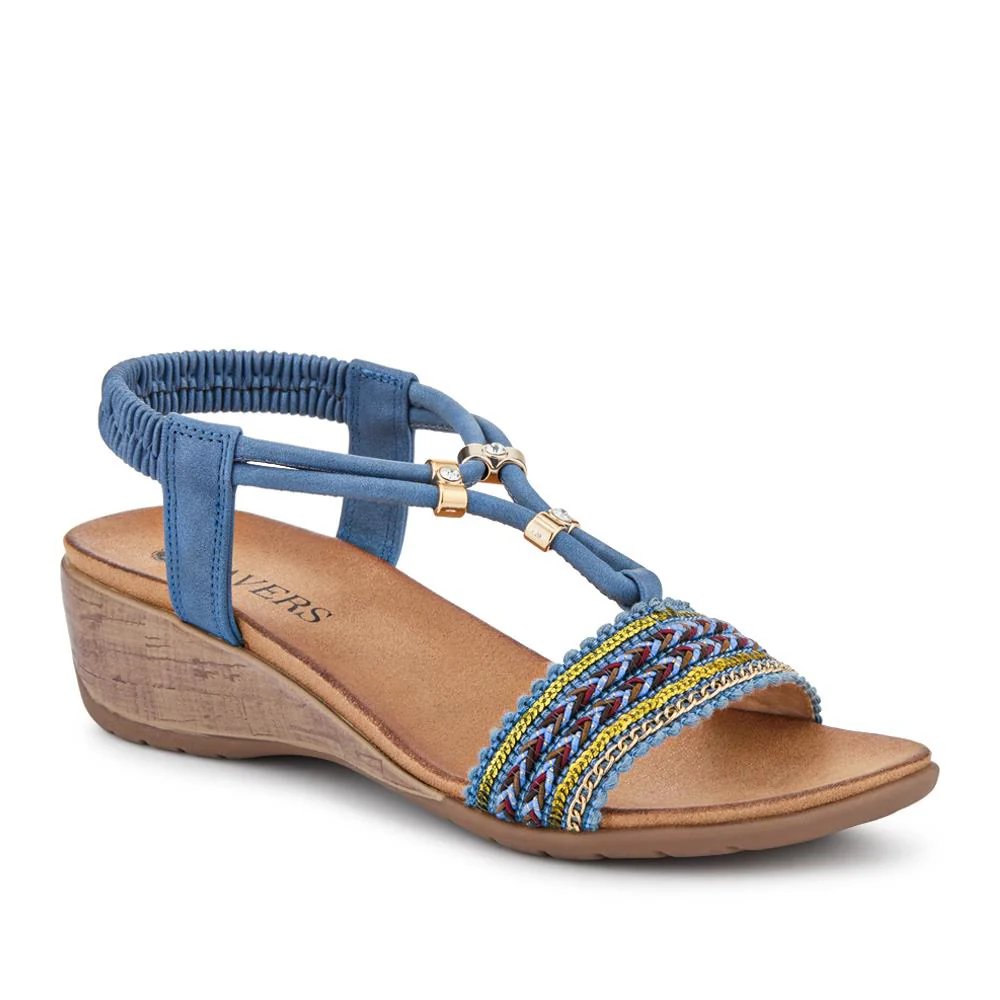 Lightweight Elasticated Wedge Sandals - BAIZH41040 / 327 415 - Navy