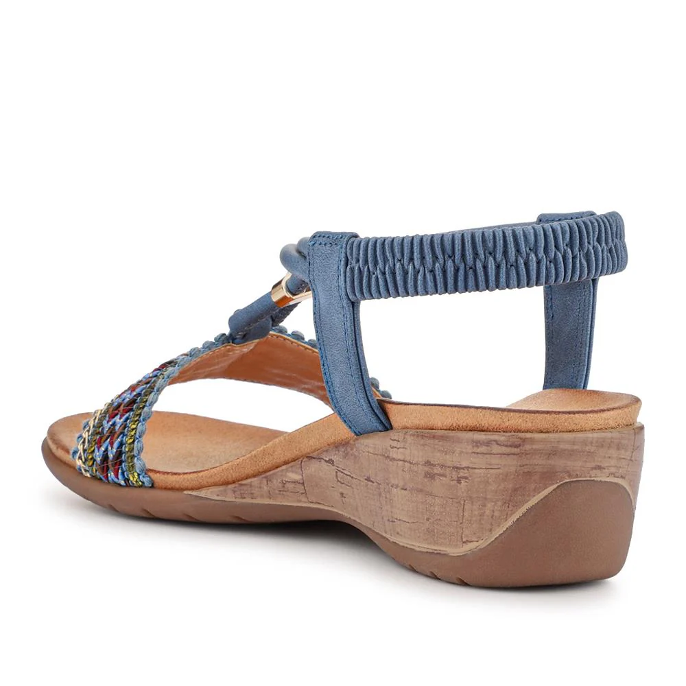 Lightweight Elasticated Wedge Sandals - BAIZH41040 / 327 415 - Navy - Image 3